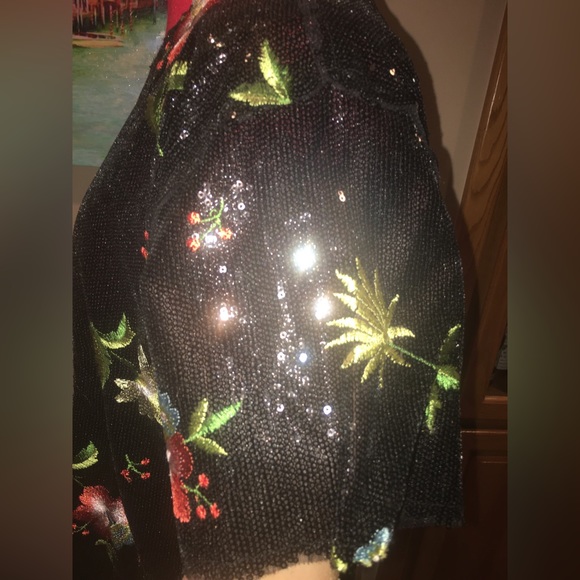 ZARA Black Sequins Mini Embroidered Floral Dress - Size Large - Picture 6 of 17